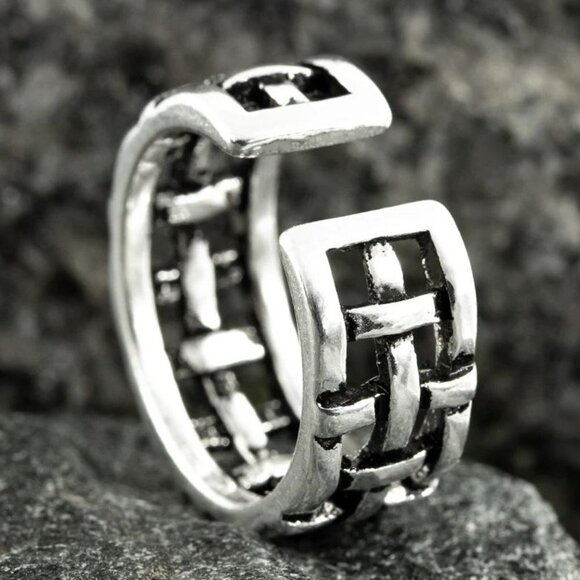 🌸VINTAGE NET ANTIQUE SILVER RESIZABLE HIPHOP PUNK RINGS FOR WOMAN & MAN, K488 - Picture 1 of 7